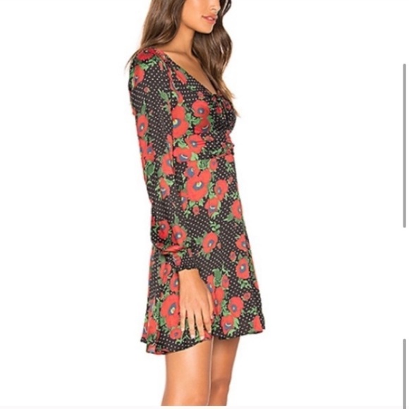 Free People Rouched Love FLORAL red Ruffle mini long sleeve dress - Picture 10 of 10